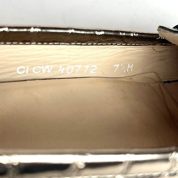 Stuart Weitzman Metallic Croc Embossed Topstitch Moccasin Loafer With Tassel 7,5 - Picture 16 of 16
